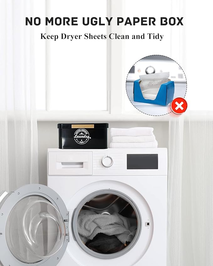SACREDAY Dryer Sheet Holder Container for Laundry Room Organization, Farmhouse Laundry Organization and Storage, Metal Dryer Sheet Dispenser for Laundry Room Decor (Black)