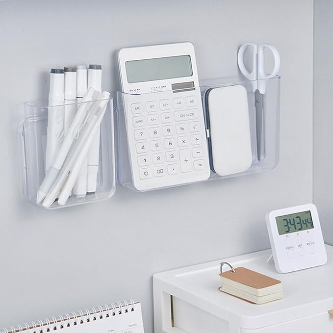 Wall Mounted Storage Organizer, Transparent Cabinet Door and Bathroom Wall Organizer for Office, Strong Adhesive Mounting, Clear Desktop and Wall Storage Solution (L)
