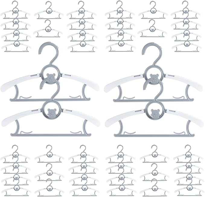 Baby Hangers for Nursery Closet 40 Pack Plastic Kids Clothes Hanger Space Saving Non Slip Extendable Toddler 11-14” Adjustable Hangers Heavy Duty Clothing Infant Hanger Bulk, Grey