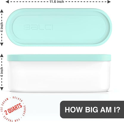 BALCI - Ice Cream Container - 2 Quart - Perfect Reusable Freezer Storage for Homemade Ice Cream Tubs for Sorbet, Frozen Yogurt and Gelato! - Flexible Silicone Lids, Long Scoop, Stackable - Mint
