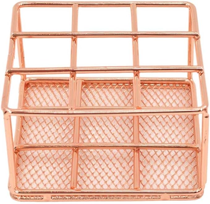 Teensery Metal Wire Lipstick Organizer Rose Gold Lip Gloss Display Stand 9 Slots Lip Stick Storage Holder Makeup Brush Organizer for Cosmetic Makeup and Dresser Display (1 Piece)