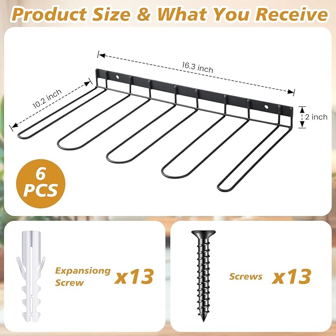 Chunful 6 Pack Wall Mounted Boots Rack Metal Wader Hanger Heavy Duty Shoes Storage Hanging Organizer Holder for Cowboy Boots Shoes Waders Space Saving Entryway Closet Garage Organizer