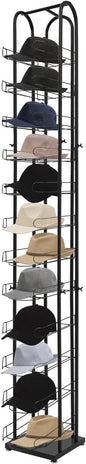 12-Tier Black Floor Standing Hat Rack, 78" Retail Hat Display Rack, Metal Cap Organizer Stand, Hats Display Stand for Baseball Caps Wigs Scarves Gloves for Home Clothing Store