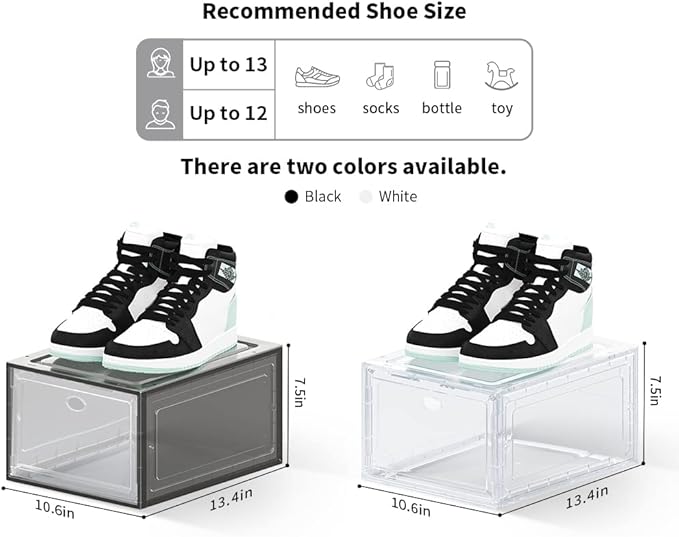 Large Clear Plastic Shoe Boxes Stackable, 10 Pack Drop Front Shoe Storage Box 0rganizer, Sneaker Storage Shoe Containers Display Case for Size 12 (Ash 10pack)