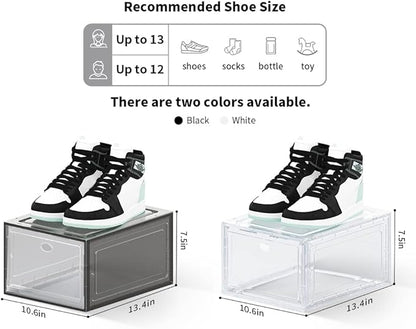 Large Clear Plastic Shoe Boxes Stackable, 10 Pack Drop Front Shoe Storage Box 0rganizer, Sneaker Storage Shoe Containers Display Case for Size 12 (Ash 10pack)