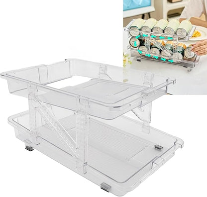 HERCHR Stack Can Dispensers, Rolling Soda Can Organizer 2 Layer Clear Expandable Beverage Rack Automatic Rolling Beer Holder Display for Fridge Pantry Freezer