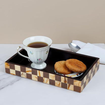 Handicrafts Home Small Bathroom Tray for Countertop, Resin Inlay Vanity Tray for Perfume & Cosmetics, Guest Towel Holder, Decorative Serving Tray for Bathroom,10x6, Vintage Decor, Brown Bathroom Tray