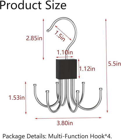 SODOI 4 Pack Multi-Functional Rotating Hook and Clothing Rack Saves Space in Your Closet, Suitable for Hats, Belts, Bags, Ties, and Vests