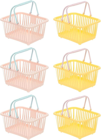 PATIKIL 6PCS Mini Shopping Basket, Small Plastic Basket Mini Storage Basket Grocery Tiny with Handles Organizer Filtered Water for Organizing Toys Eggs Fruits Snacks,Pink Yellow