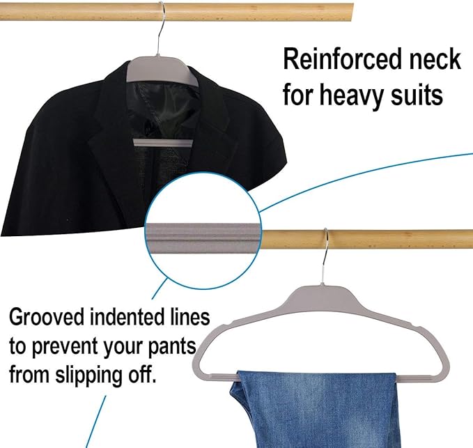 Grey Plastic Rubberized Hangers 30 Pack and Belt Hanger Rack Holder for Closet