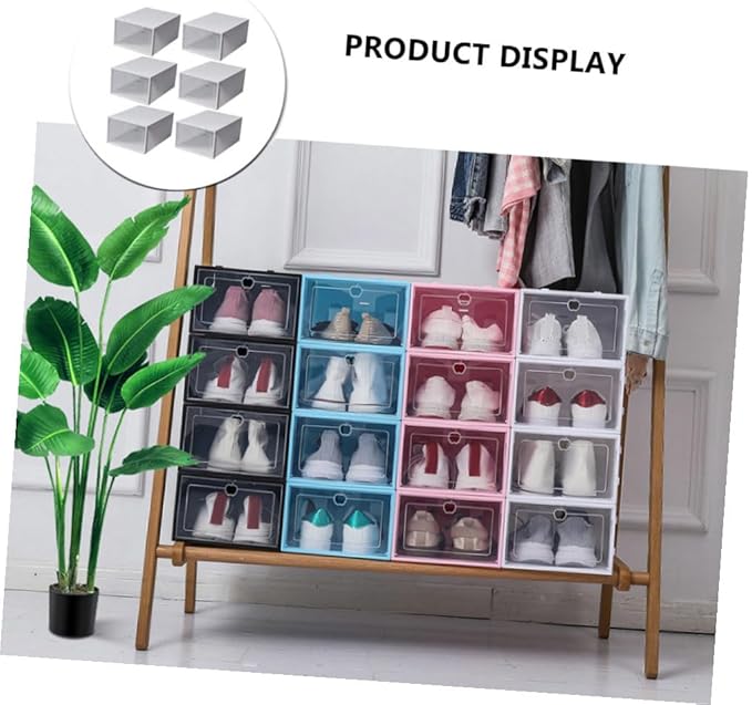 Uonlytech 6pcs Stackable Plastic Shoe Boxes White Shoe Storage Organizer for Home Transparent Containers for Sneakers Sandals Slippers Material