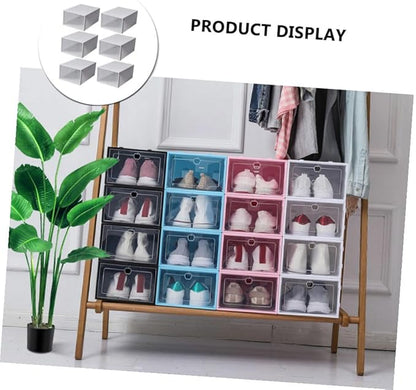 Uonlytech 6pcs Stackable Plastic Shoe Boxes White Shoe Storage Organizer for Home Transparent Containers for Sneakers Sandals Slippers Material
