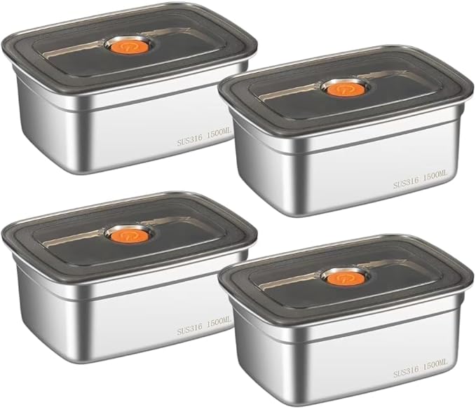 Fridge Storage Box 316 Stainless Steel Food Storage Containers | Food Grade, Leakproof Kitchen Organizer | Freshness Locking, Microwavable & Freezer Safe (1500ml Pack Of 04)