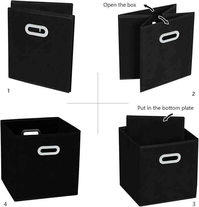 Fabric Cloth Storage Bins,Cube Organizer with Dual Handles Foldable Baskets for Home Bedroom,Set of 3, Black