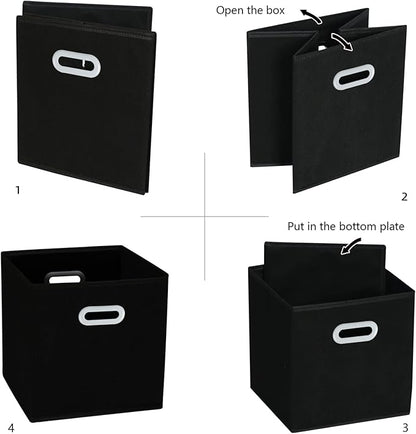 Fabric Cloth Storage Bins,Cube Organizer with Dual Handles Foldable Baskets for Home Bedroom,Set of 3, Black
