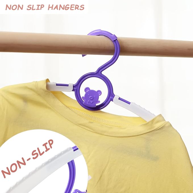 Baby Hangers for Nursery Closet 40 Pack Plastic Kids Clothes Hanger Space Saving Non Slip Extendable Toddler 11-14” Adjustable Hangers Heavy Duty Clothing Infant Hanger Bulk, Purple