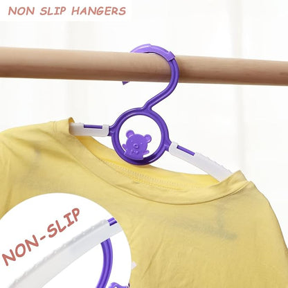 Baby Hangers for Nursery Closet 40 Pack Plastic Kids Clothes Hanger Space Saving Non Slip Extendable Toddler 11-14” Adjustable Hangers Heavy Duty Clothing Infant Hanger Bulk, Purple