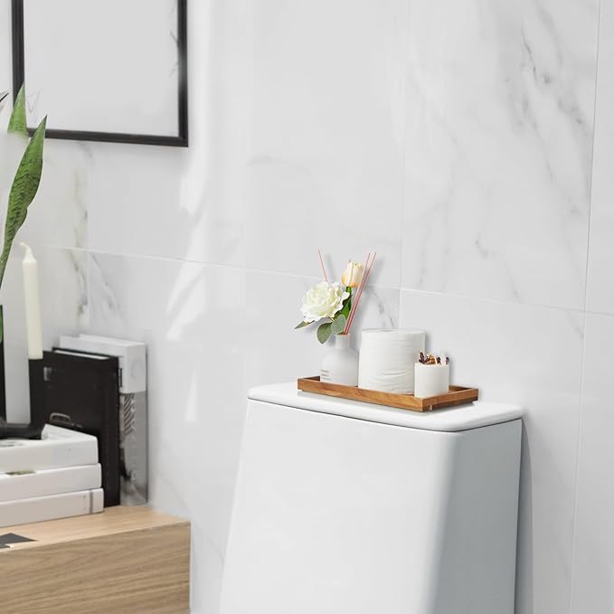 ALELION 11.7" Bathroom Vanity Tray for Counter - Acacia Wood Decorative Tray for Toilet Tank Makeup Perfume Jewelry Catchall Coffee Table - Wooden Kitchen Countertop Organizer for Soap Dispenser