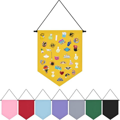 Wall Hanging Brooch Organizer Storage Board Colorful Enamel Pin Badge Canvas Display Banner Earrings Case Collection Holder 12.6x10in(Not Include Any Accessories) (Yellow)