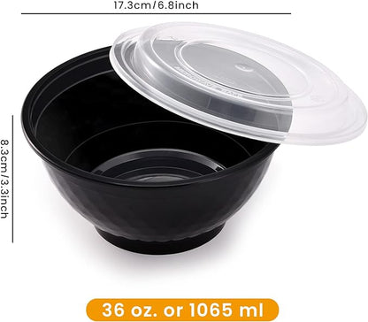 Kitch’nMore 36oz Extra-Thick Meal Prep Bowls with Lids, Plastic Containers with Clear Covers for Noodles, Poke Bowl, Salad, Soup - Freezer, Microwave & Dishwasher-Safe (30Pack)