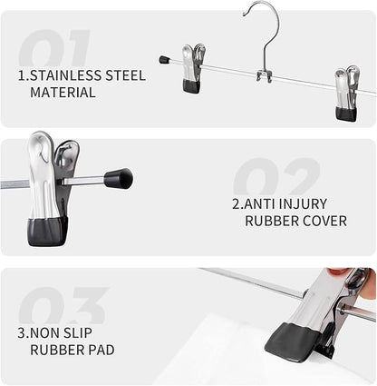 Cimlord 12 Pack Pants Hangers with Clips Skirt Hangers for Women Heavy Duty Metal Clothes Hanger for Closet Space Saving Non Slip Trousers Hanger Jeans Hanger for Men,Black,12 Inch