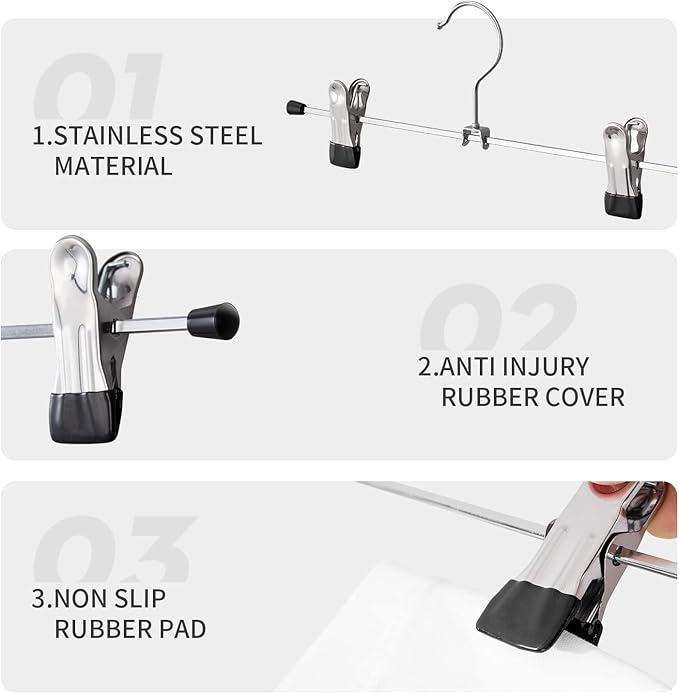 Cimlord 12 Pack Pants Hangers with Clips Skirt Hangers for Women Shorts Hangers Heavy Duty Metal Clothes Hanger for Closet Space Saving Non Slip Trousers Hanger Jeans Hanger for Men,Black,14 Inch
