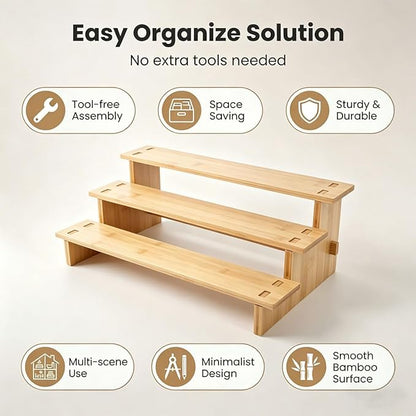 JinDoWin 3 Tiered Spice Rack Organizer for Cabinet,Spice Organization for Cabinet,Seasoning Organizer,Spice Shelf and Spice Organizer for Cabinet,Pantry Organizers and Storage (1 Pack, Medium)
