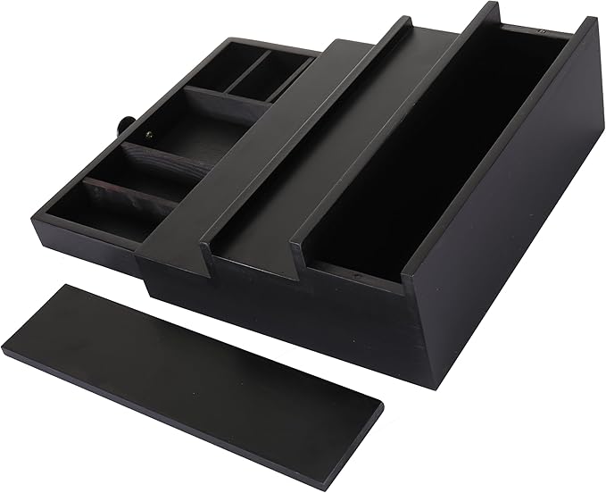 Black Wooden Cologne Organizer for Men - 3 Tier Wooden Perfume Display Stand with Drawer and Hidden Compartment for Organizing and Storing, Cologne Holder Shelf for Dresser