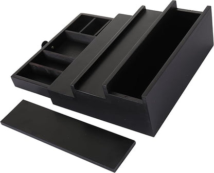 Black Wooden Cologne Organizer for Men - 3 Tier Wooden Perfume Display Stand with Drawer and Hidden Compartment for Organizing and Storing, Cologne Holder Shelf for Dresser
