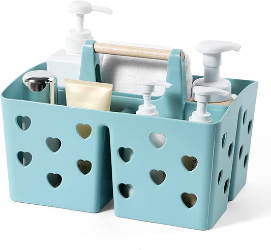 Anyoifax Portable Shower Caddy Plastic Shower Basket Organizer Divided Bathroom Caddy Storage Cleanning Caddy Tote with Handle for College, Dorm Room, Kitchen, Blue