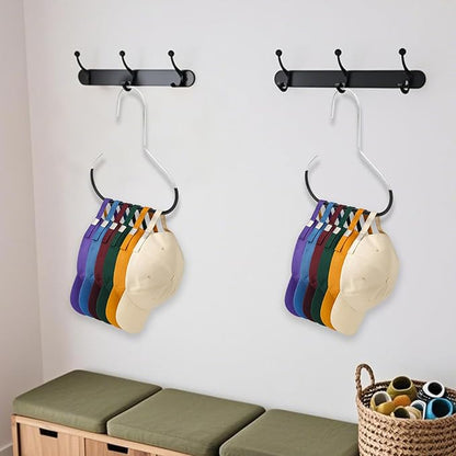 lasuroa 2pcs Hat Organizers, Hat Storage Hook Stainless Steel Space-Saving Hanger Holder Rack for Baseball Caps & Accessories for Closet Black