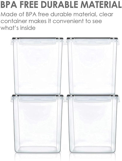 Vtopmart Food Storage Containers 2.5L / 84.5oz, 4 Pieces BPA Free Plastic Airtight Canister for Flour, Sugar, Baking Supplies, with 4 Measuring Cups and 24 Labels, Black
