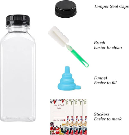 SUPERLELE 36pcs 12oz Plastic Juice Bottles with Caps, Reusable Juicing Bottles, Clear Drink Containers with Lids for Drinking, Smoothie and Other Beverages