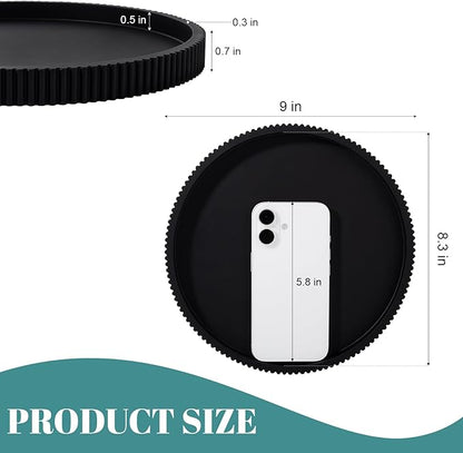 Silicone Bathroom Tray Round Kitchen Counter Organizer Decorative Vanity Accessories Coffee Table Decor for Perfume, Candle, Soap Dish, 9 Inch, Black
