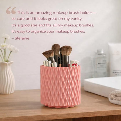 Makeup Brush Holder Organizer, 360° Rotating 5-Slot Make up Brushes Cup for Cosmetic, Lipstick, Hair Brush Holder - Spinning Vanity Countertop Caddy for Bathroom, Dorm & Office, Pink