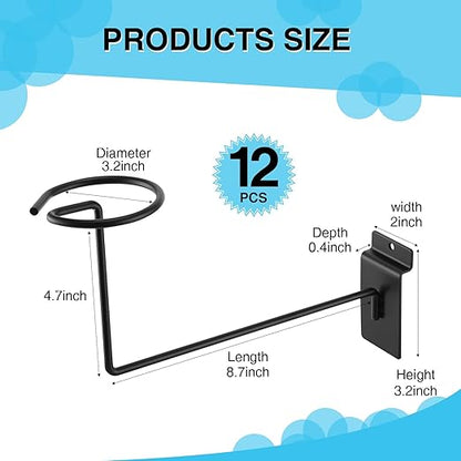 Kigley 12 Pcs Hat Display Wall Mount, Metal Hat Helmet Rack Retail Store Display Shelves Organizer, Slat Wall Accessories for Home Retail Shop Racks Craft Show Garage (Black)