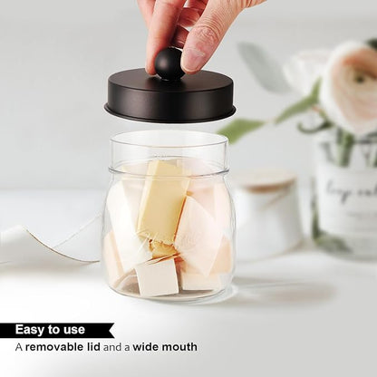 Farmhouse Decor Apothecary Jar Set,Mason Jar Bathroom Vanity Storage Organizer Canister-Qtip Holder Plastic Acrylic Jar for Cotton Swabs, Cotton Pad, Floss Pick, Paper Clip, Hair Clip (4 Pack, Bronze)