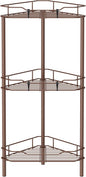 HuggieGems 3 Tier Floor Standing Corner Shower Caddy Organizer Shelf with Hooks, Bathroom Shelves Stand Rack, Coffee