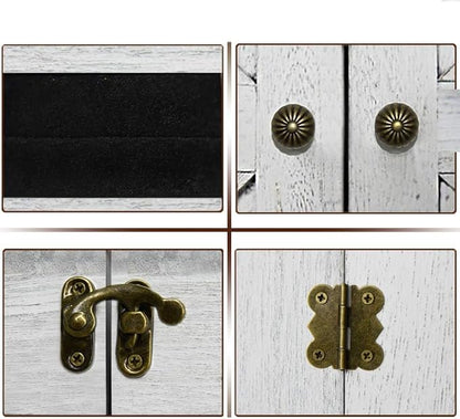 GLANT Rustic Wall Mounted Jewelry Organizer with Wooden Barndoor Decor,Wooden Wall Mount Holder,Jewelry holder for Necklaces, Earings, Bracelets, Ring Holder. Includes matching hook organizer