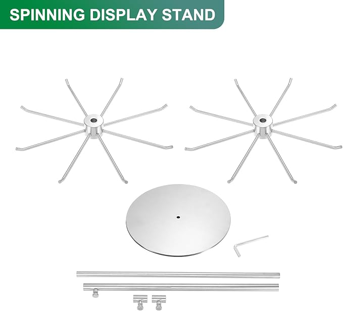uxcell Keychain Display Stand, 1Pcs - Metal 2-layer Rotating Jewelry Display Stand with 8 Hook, Adjustable Display Rack for Necklace Craft Shows (Silver)