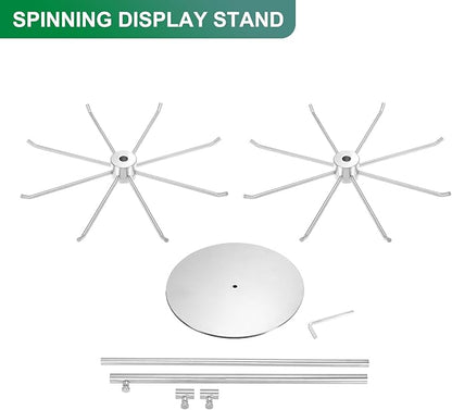 uxcell Keychain Display Stand, 1Pcs - Metal 2-layer Rotating Jewelry Display Stand with 8 Hook, Adjustable Display Rack for Necklace Craft Shows (Silver)