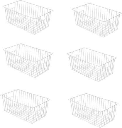 16inch Freezer Wire Storage Organizer Baskets, Household Refrigerator Bins with Built-in Handles