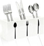 Acrylic Cutlery Storage Organizer Bin,3 Section Silverware Caddy with Spoon Fork Organizer, Clear Plastic Utensil Holder for Kitchen Countertop, Cabinet, Dining Room (White)