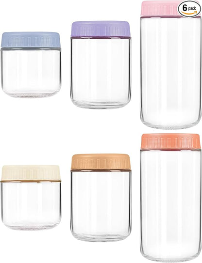 Overnight Oats Containers with Lids, 10 & 16 & 24 oz Wide Mouth Mason Jars with Lids, 6 Pack Glass Jars with Airtight lid for Chia Pudding Yogurt Salad, Meal Prer Oatmeal Jars
