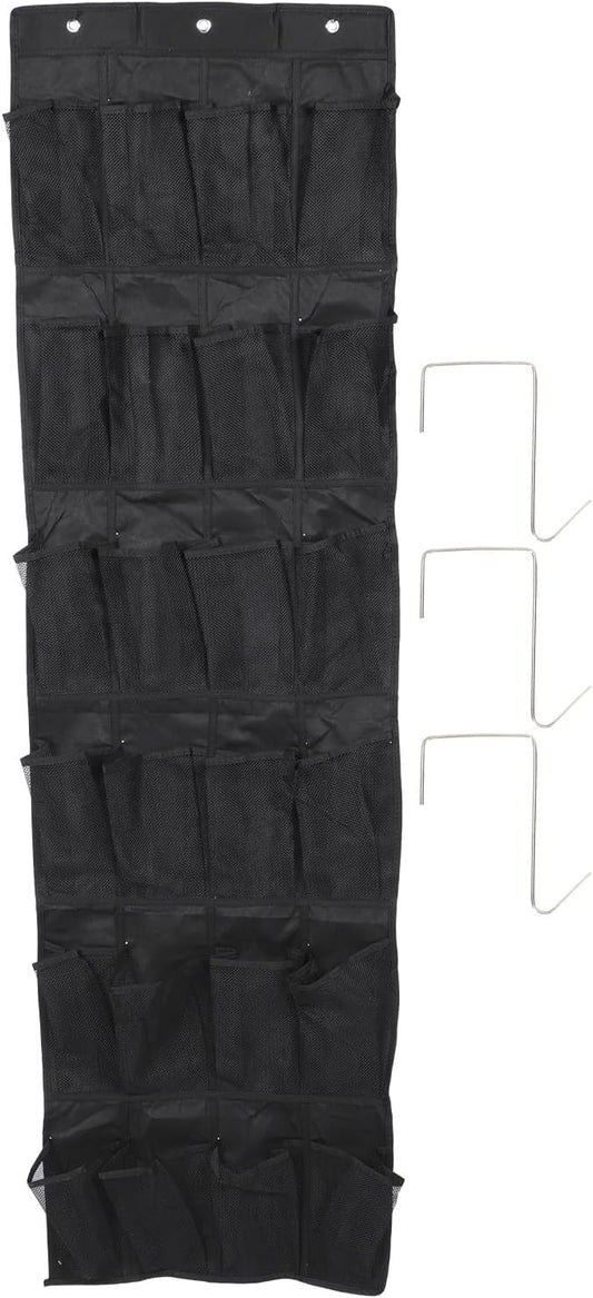 BESPORTBLE 24-grid over The Door Shoe Organizer Hanging Bag, Black Mesh Storage Pouch 48x168cm, Breathable Door-mounted Shoe Storage for Home Closet and Entryway