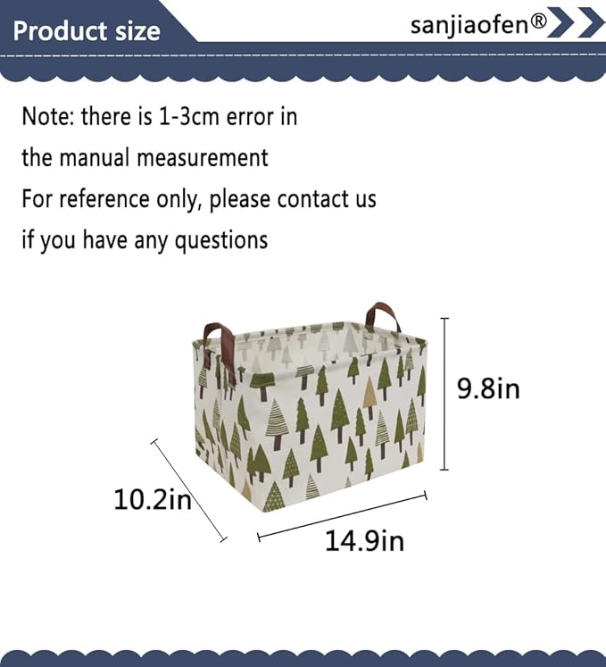 Rectangular Canvas Storage Bins,Waterproof Storage Basket,Collapsible Tree Organizer Bin with Handles for Clothes Storage,Book Bag (Tree)