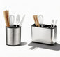 2 Pack Rotating Utensil Holder, 360° Spinning Stainless Steel Kitchen Utensil Holder, Countertop Cutlery Organizer Caddy with Removable Base for Forks, Knives, Spoons, Silver