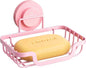 LEVERLOC Soap Dish, Soap Bar Holder for Shower Suction Cup Wall Mounted, Stainless Steel No-Drilling Removable Waterproof Sponge Holder for Bathroom Bathtub Kitchen Sink, Keep Dry, Pink