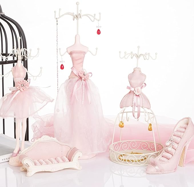 Jewelry Stand Holder, Hanging Jewelry Organizer Elegant Lady Model Earring Necklace Towers Mannequin Princess Dress Rack for Bracelets Earrings Rings Women Girls