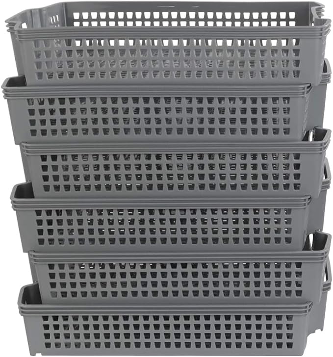 Ggbin Plastic Basket for Organizing, Grey Basket Trays, Set of 6